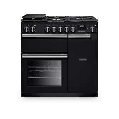 Rangemaster PR90DFPCBL/CM1 90cm Dual Fuel Range Cooker Charcoal Black with Chrome Trim