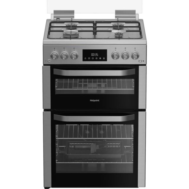 Hotpoint HDG6GDCX Freestanding 60cm Gas Cooker with Double Oven