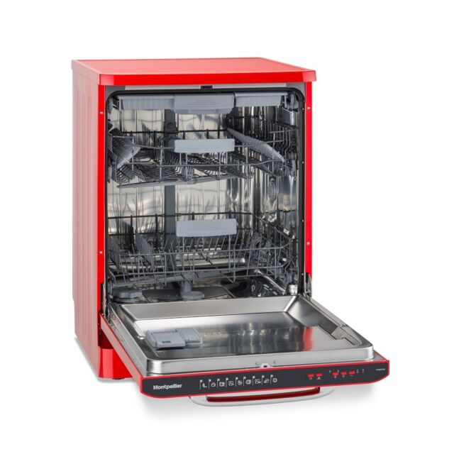 Montpellier MAB1353R 60cm Full Door Retro Style Dishwasher in Red