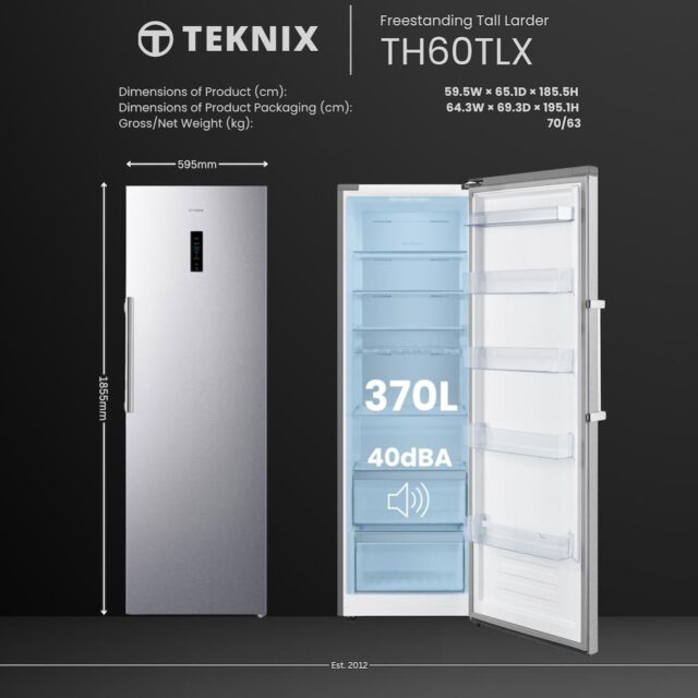 Teknix TH60TLX 60cm Tall Larder Fridge with Metal Tech Cooling - Stainless Steel