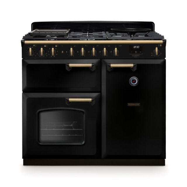 Rangemaster CLDL100DFPGBL/AB1 Classic Deluxe 100 Dual Fuel Range Cooker - Gloss Black - A Rated