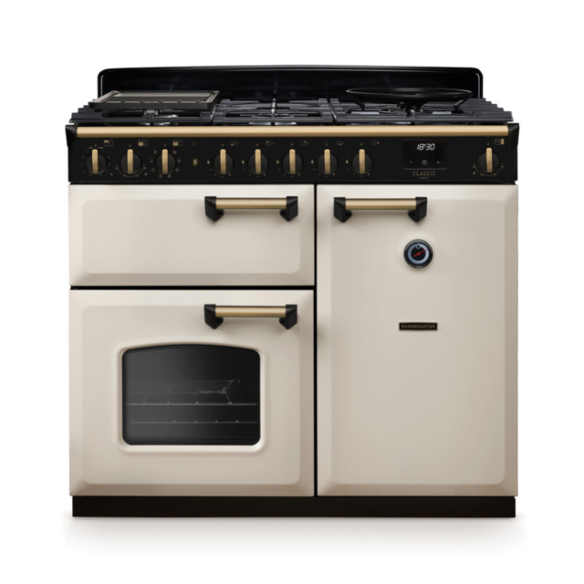 Rangemaster CLDL100DFPPCR/AB1 Classic Deluxe 100 Dual Fuel Range Cooker - Pale Cream - A Rated