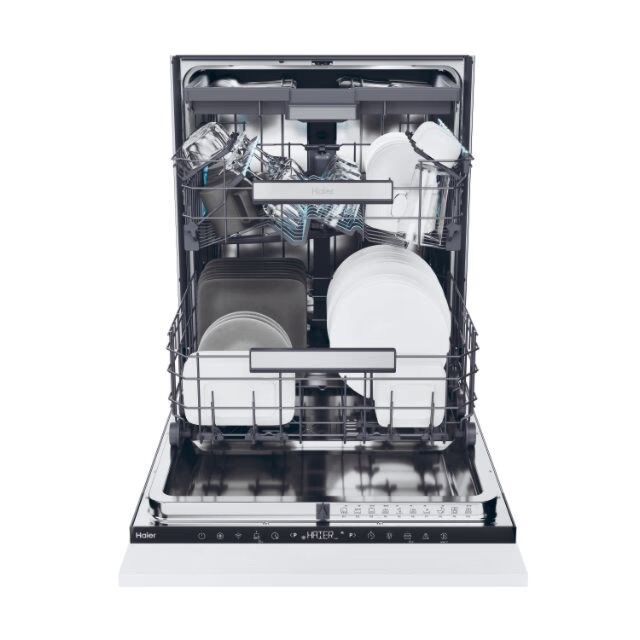 Haier XS 6B0S3FSB-80 60cm Dishwasher, 16 Place Settings, B Energy, 40 dB, WASHLENS PLUS