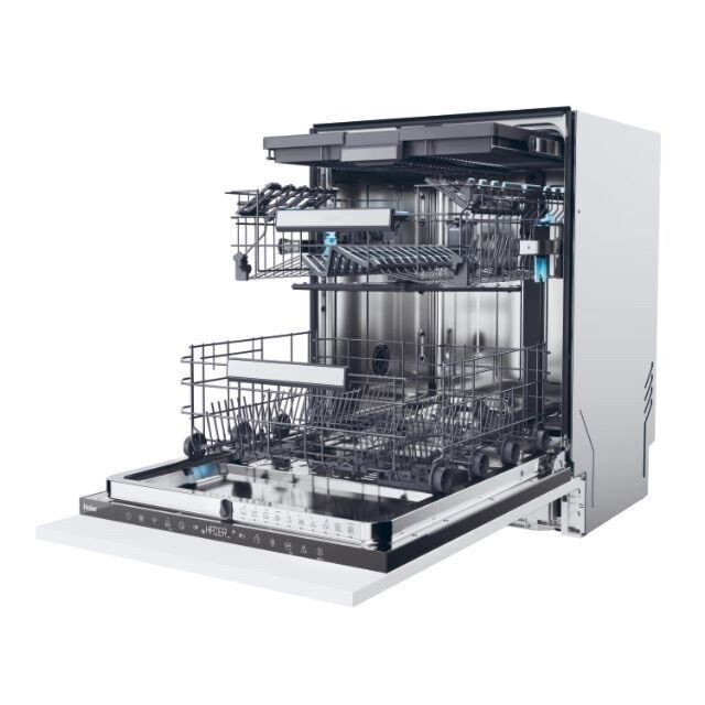 Haier XS 6B0S3FSB-80 60cm Dishwasher, 16 Place Settings, B Energy, 40 dB, WASHLENS PLUS