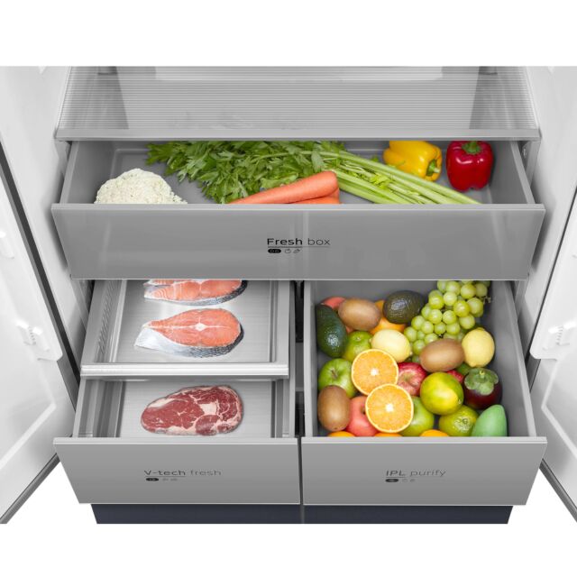 Midea MDRM706BIE70 Total No Frost American Fridge Freezer In Midnight Glass