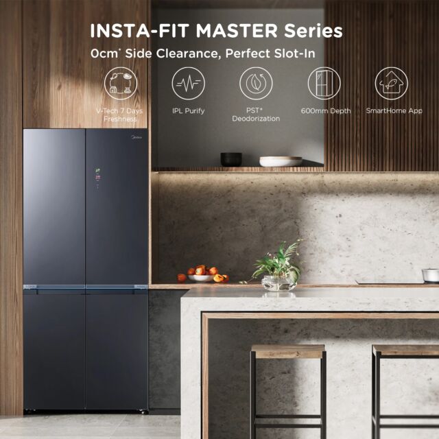 Midea MDRM706BIE70 Total No Frost American Fridge Freezer In Midnight Glass