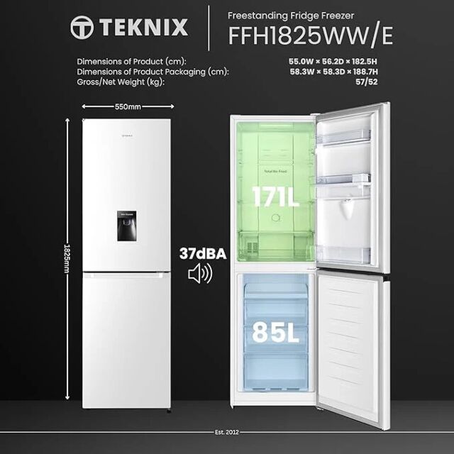 Teknix FFH1825WW Frost Free Fridge Freezer with Water Dispenser