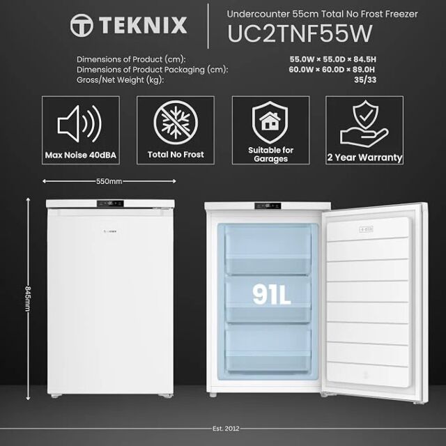 Teknix UC2TNF55FW Frost Free 90L Freezer