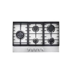 Teknix SCGH751X 5 Burner 75cm Gas Hob, FFD Front Controls, Cast Iron Pan Supports, Side Wok Burner, 