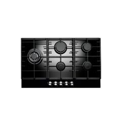 Teknix SCGH75B 5 Burner 75Cm Gas Hob, FFD Front Controls, Cast Iron Pan Supports, Side Wok Burner, L